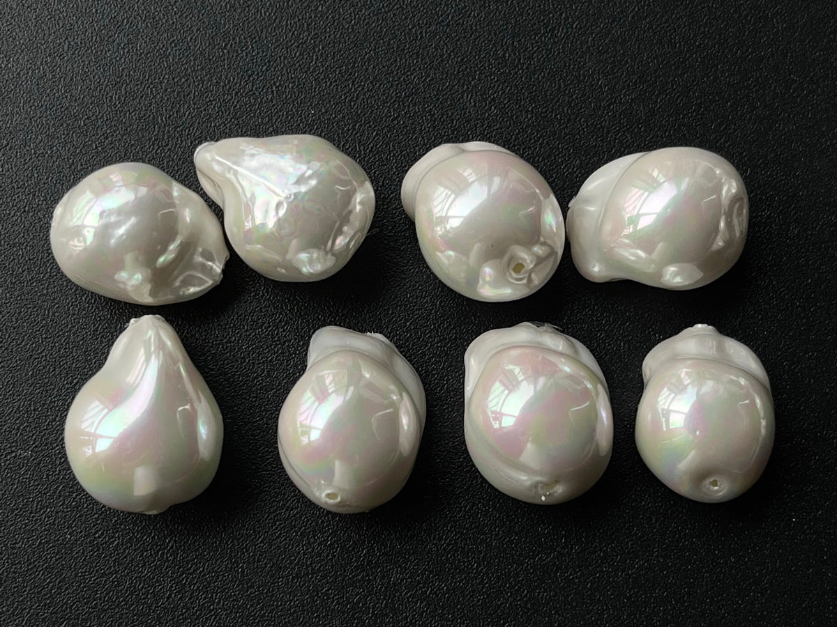 5PCS 16~18mm white baroque pearl(glass core) Shell pearl nugget beads