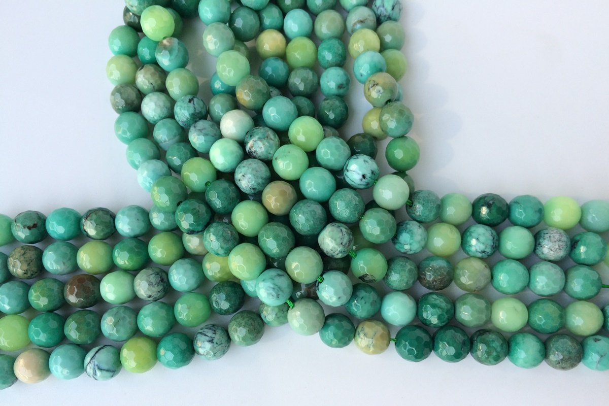 15.5" 8mm Natural Moss Green Opal round 128 faceted,gemstone,green grass agate