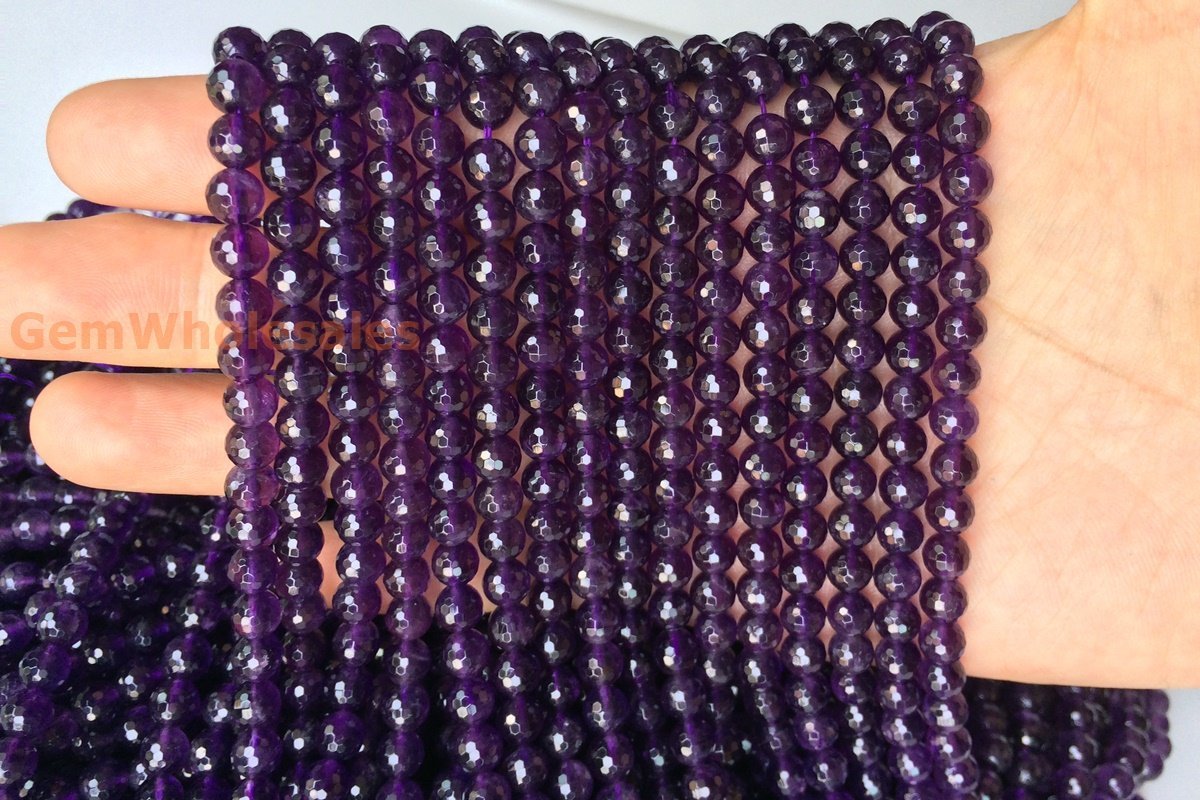 15.5" 6mm Natural Dark Amethyst round faceted quartz beads