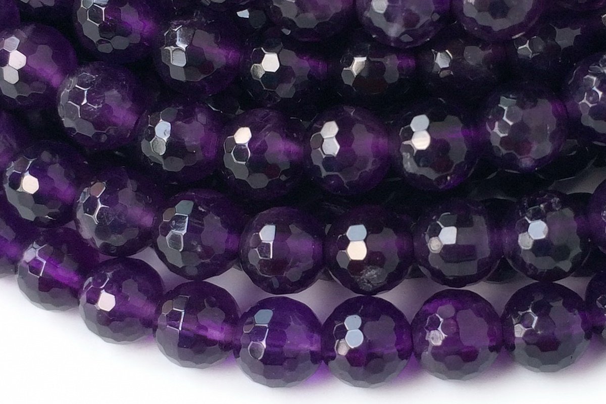 15.5" 6mm Natural Dark Amethyst round faceted quartz beads