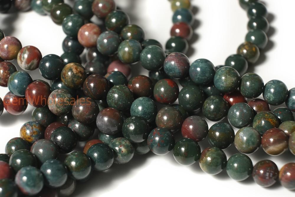 15.5" 8mm/10mm Natural Indian bloodstone round beads,green red semi-preciouse stone