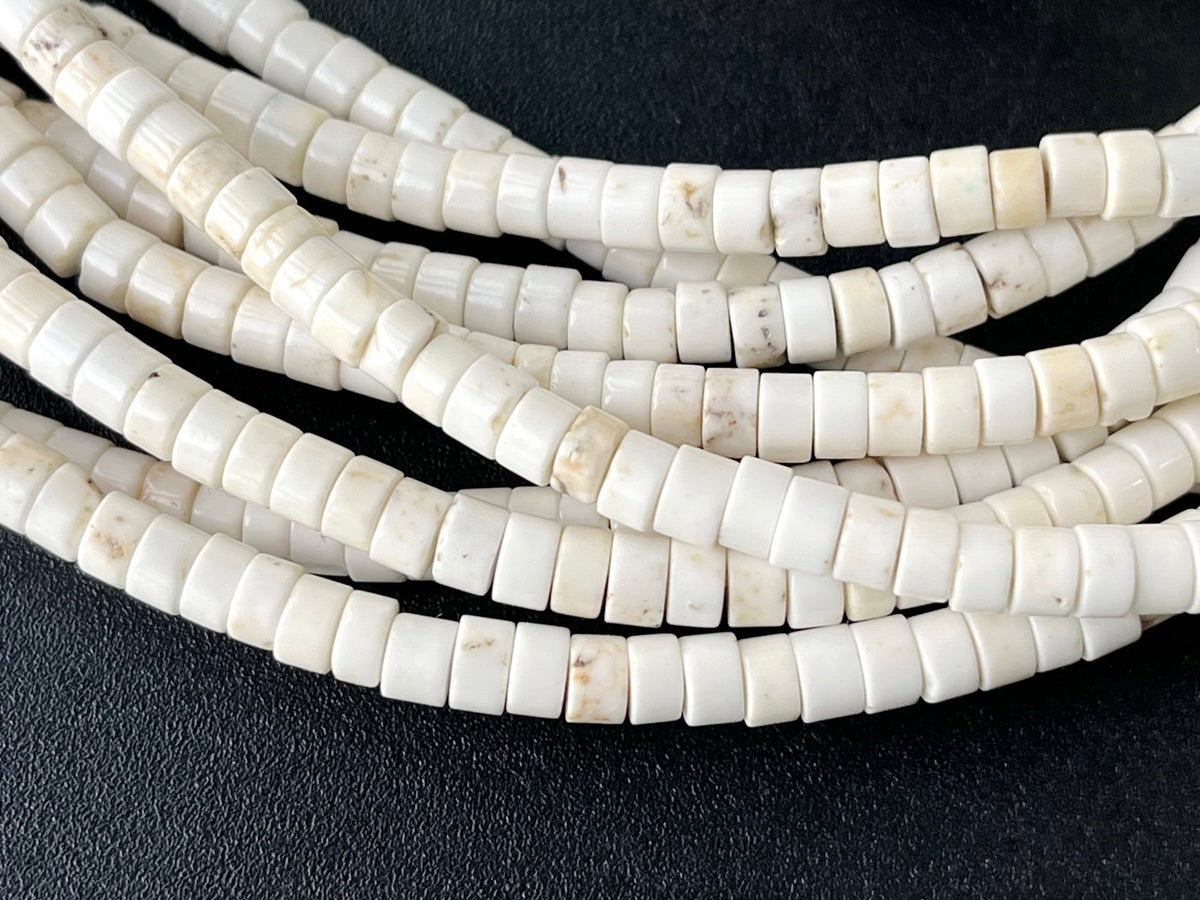 15.5" 4mm White howlite heishi tube beads, Ivory white beige stone
