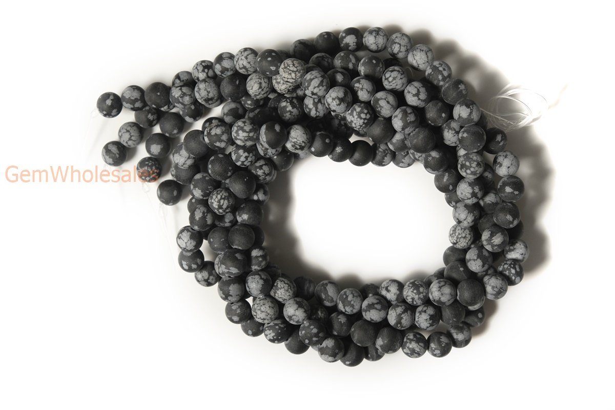 15.5" 6mm/8mm/10mm/12mm Matte/frosted Natural Snowflake Obsidian round beads