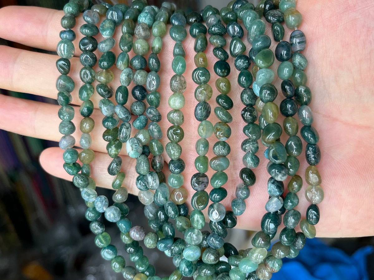 15.5" natural 3~5mm green moss Agate Pebble beads Gemstone