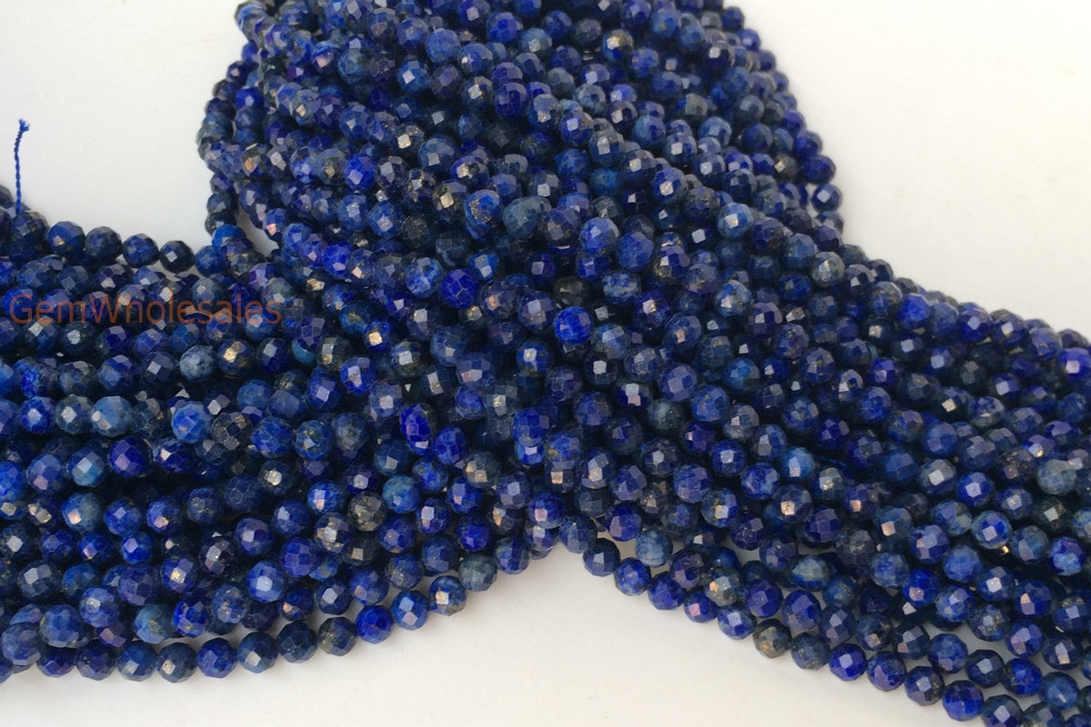15.5“ A natural Lapis lazuli stone 4mm round faceted beads Q2