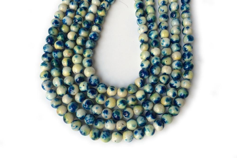 15.5" 8mm Dyed blue yellow jade round jewelry beads