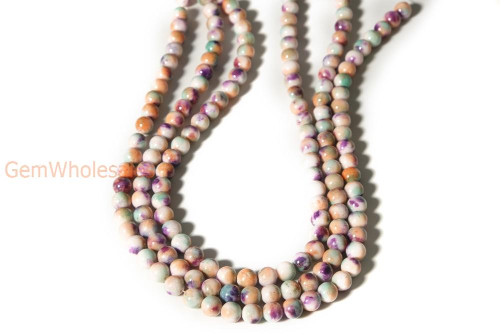 15.5" 8mm Dyed Orange Green purple jade round jewelry beads X019