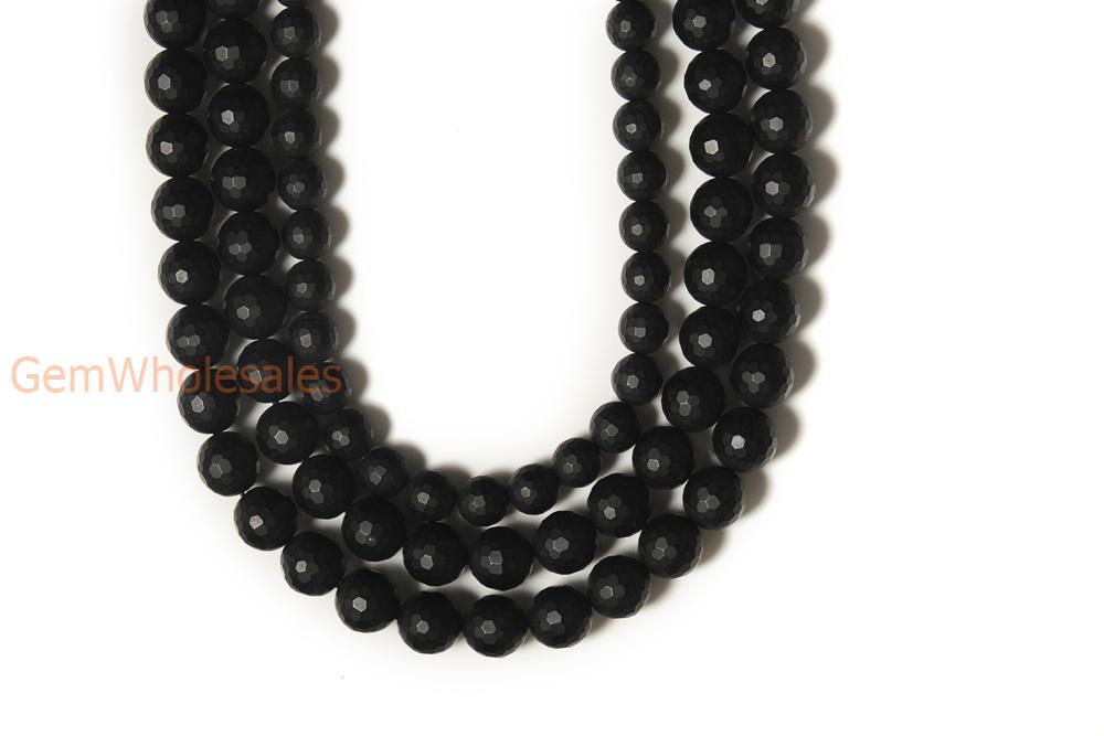 15.5" 6mm/8mm/10mm Matte/frosted black onyx/agate round 128 faceted beads,gemstone