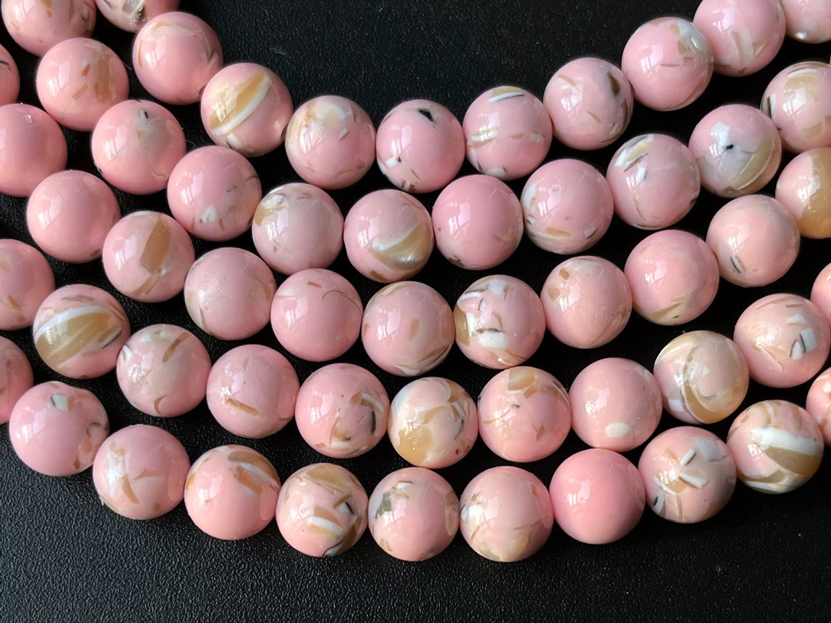 15.5" 6/8/10mm Pink Turquoise With Shell Inlay round beads MTL