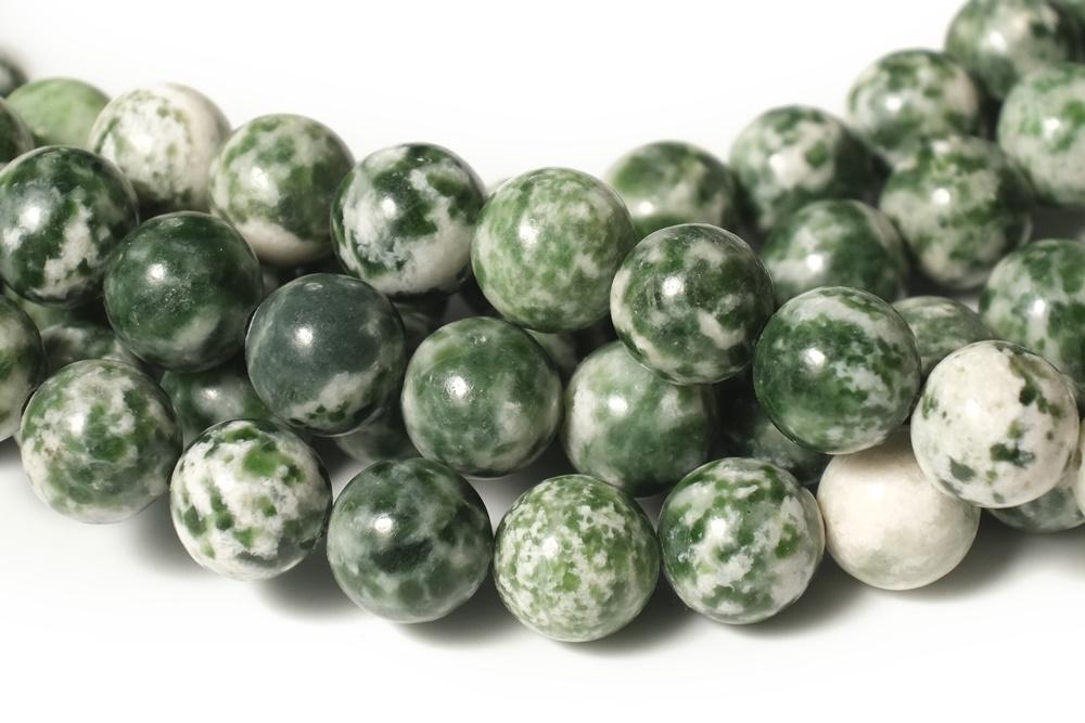 15.5" Natural QingHai green jasper 6mm/8mm/10mm/12mm round beads, Green spot stone