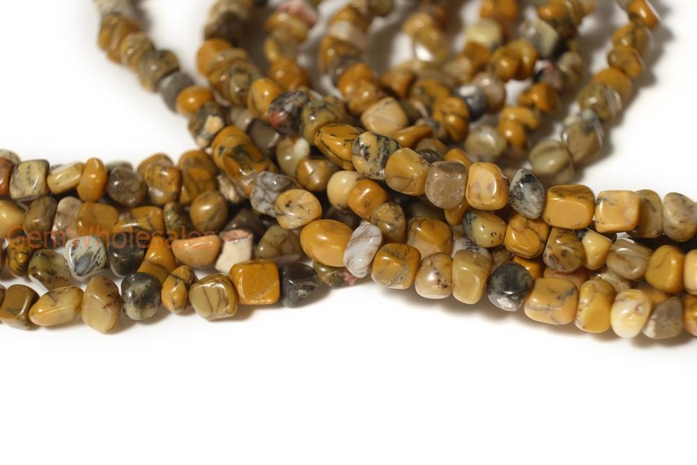 15.5" natural 3~5mm yellow moss agate Pebble beads Gemstone