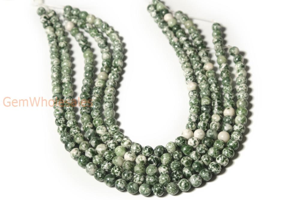 15.5" Natural QingHai green jasper 6mm/8mm/10mm/12mm round beads, Green spot stone
