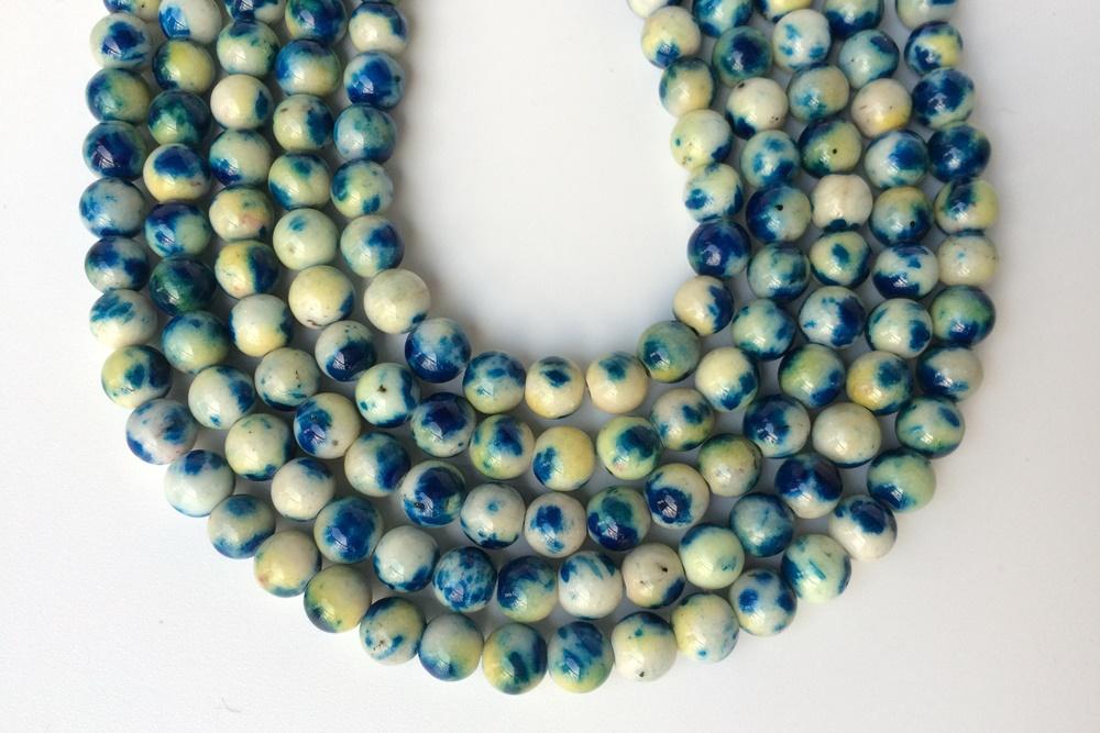 15.5" 8mm Dyed blue yellow jade round jewelry beads