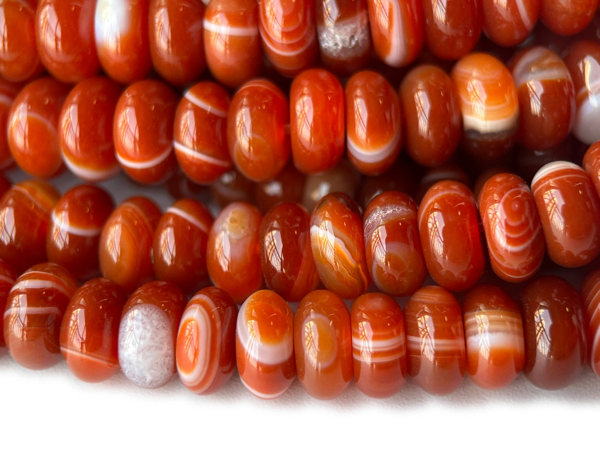 15.5“ 4x8mm Red stripe agate rondelle beads, roundel beads