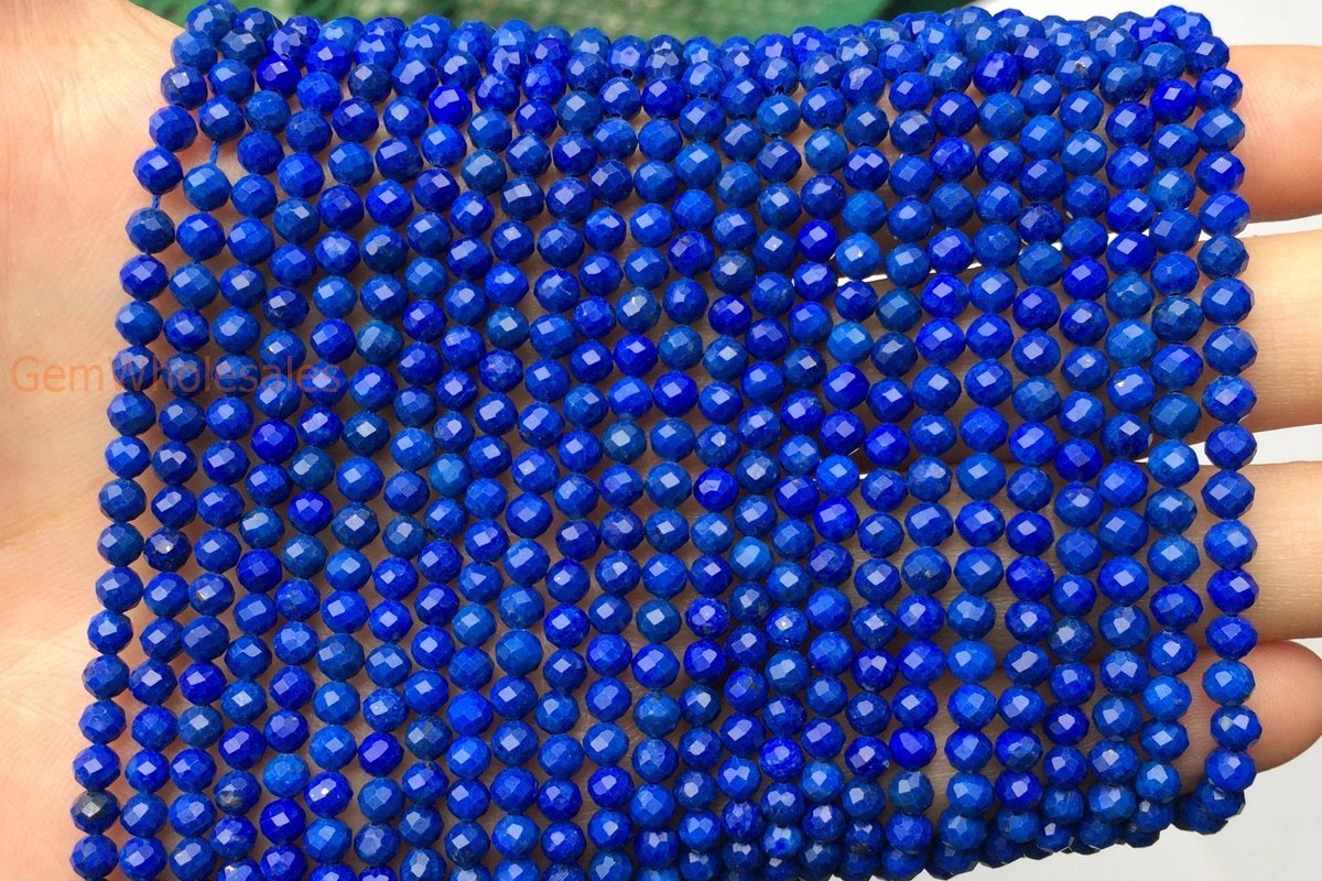 15.5" AAA natural Lapis lazuli stone 4mm round faceted beads Q1
