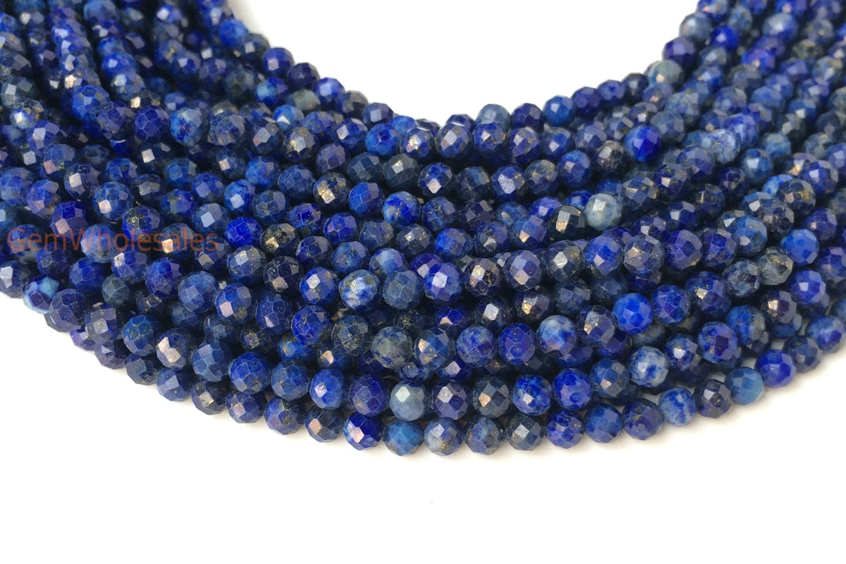 15.5“ A natural Lapis lazuli stone 4mm round faceted beads Q2