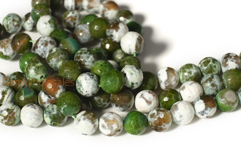 15" 12mm green white fire Agate Round beads Gemstone