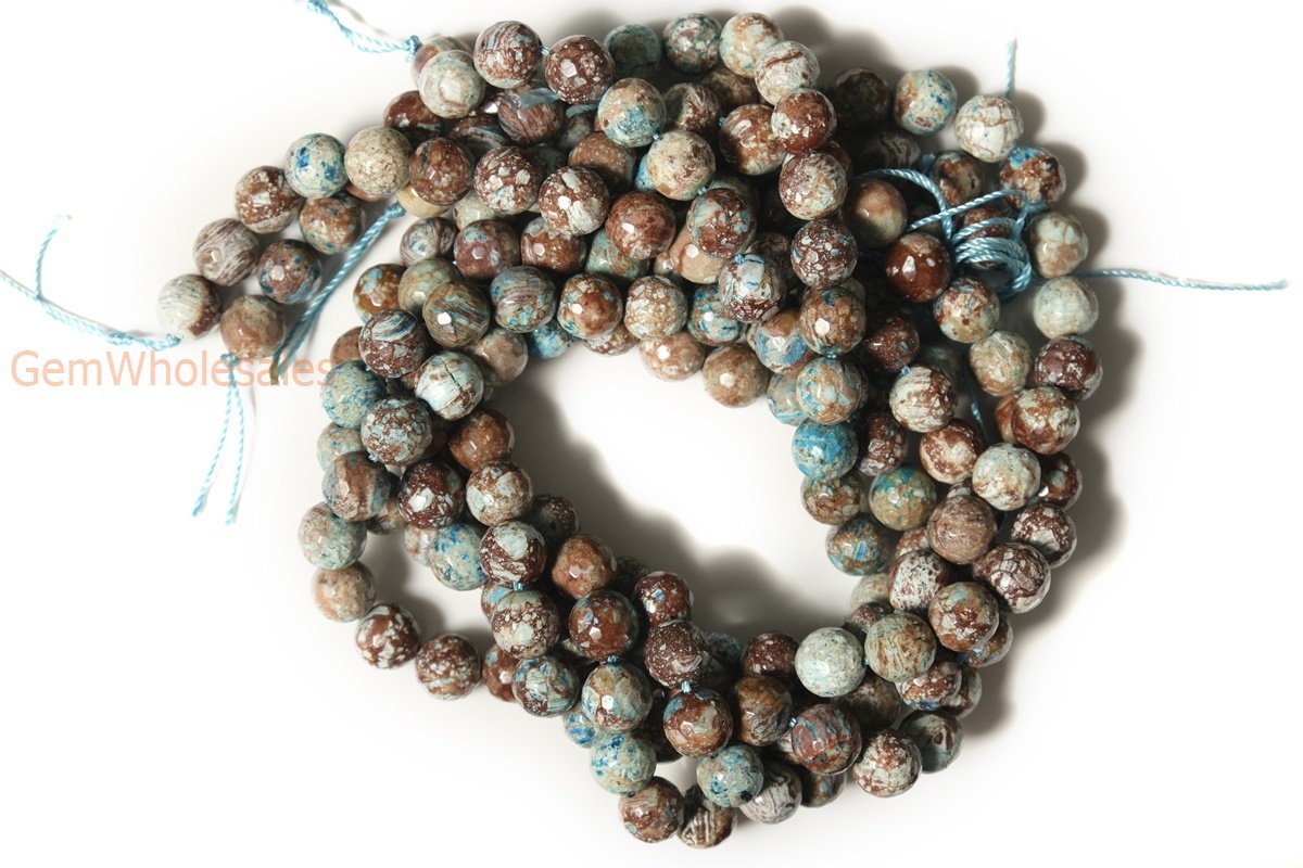 15.5" 8mm Turquoise blue Calsilica jasper round faceted beads,blue brown gemstone beads