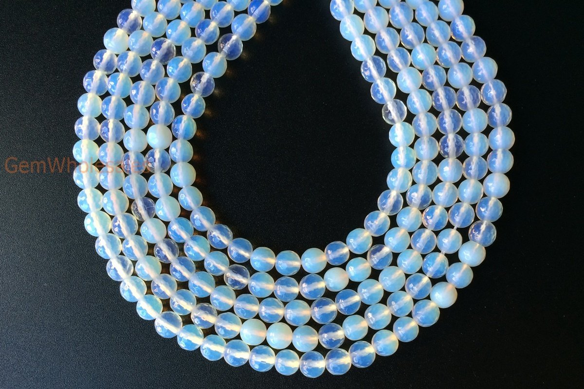 15" 6mm/8mm/10mm Opalite round faceted beads, milky white semi precious stone