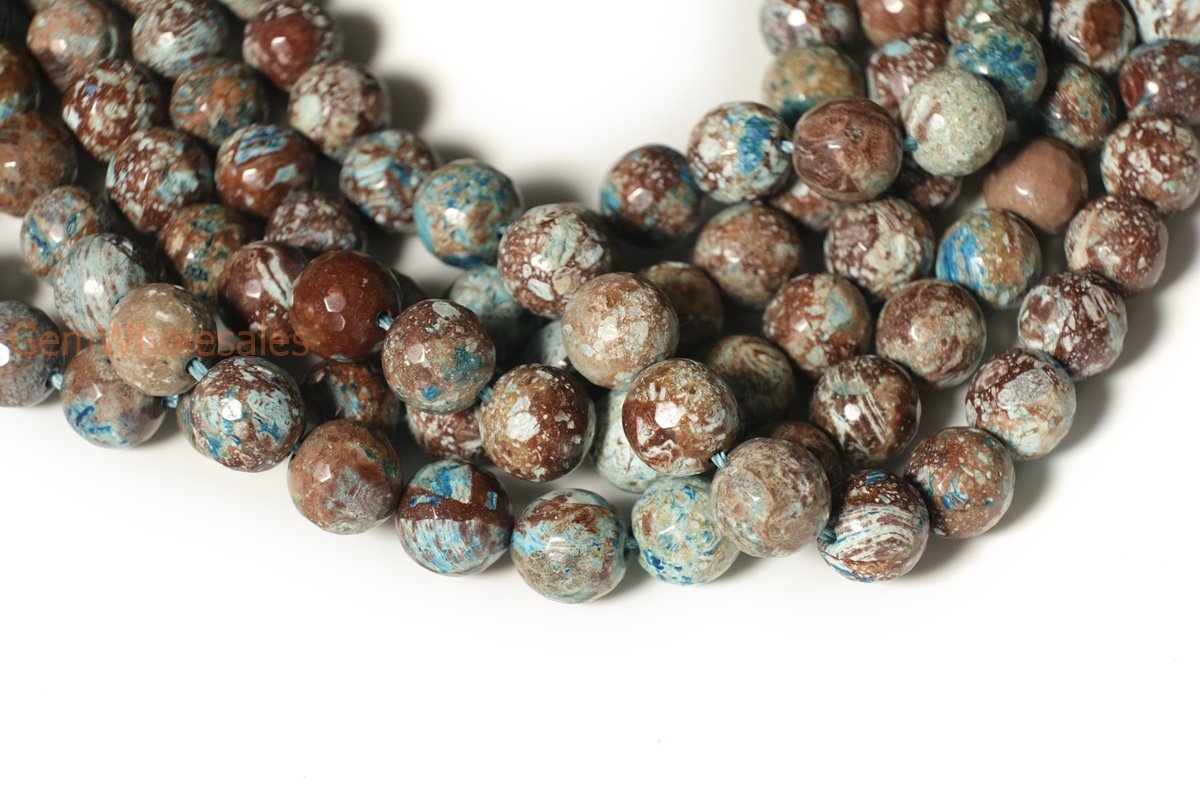 15.5" 8mm Turquoise blue Calsilica jasper round faceted beads,blue brown gemstone beads
