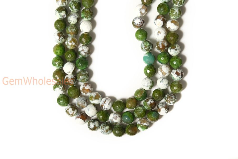 15" 12mm green white fire Agate Round beads Gemstone
