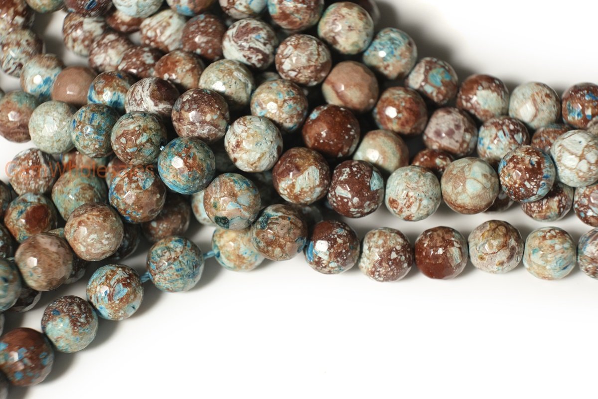 15.5" 4mm/6mm Turquoise blue Calsilica jasper round faceted beads,blue brown gemstone beads