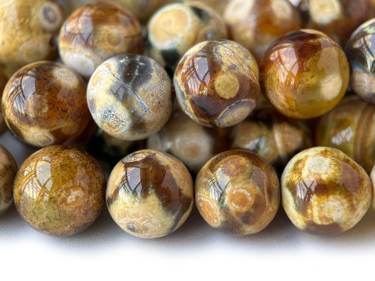 15" 10mm Dream Fire agate brown yellow multi color round beads