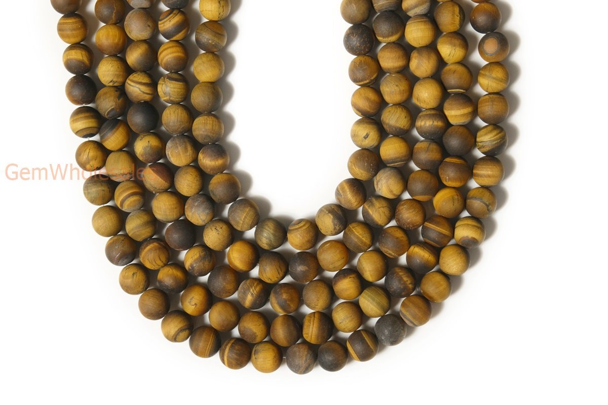 15.5" Matte yellow tiger eye 8mm round beads,frosted yellow tiger eye