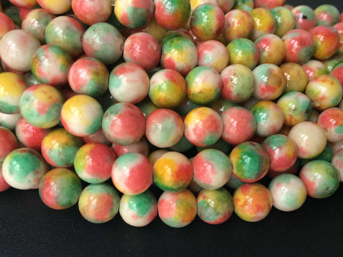 15.5" 8mm Dyed Yellow green red jade round jewelry beads supply