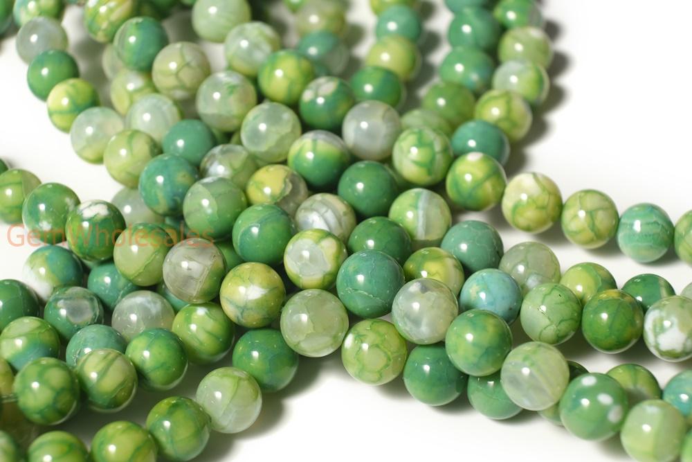 15.5" 8mm Green yellow fire agate round semi precious stone beads