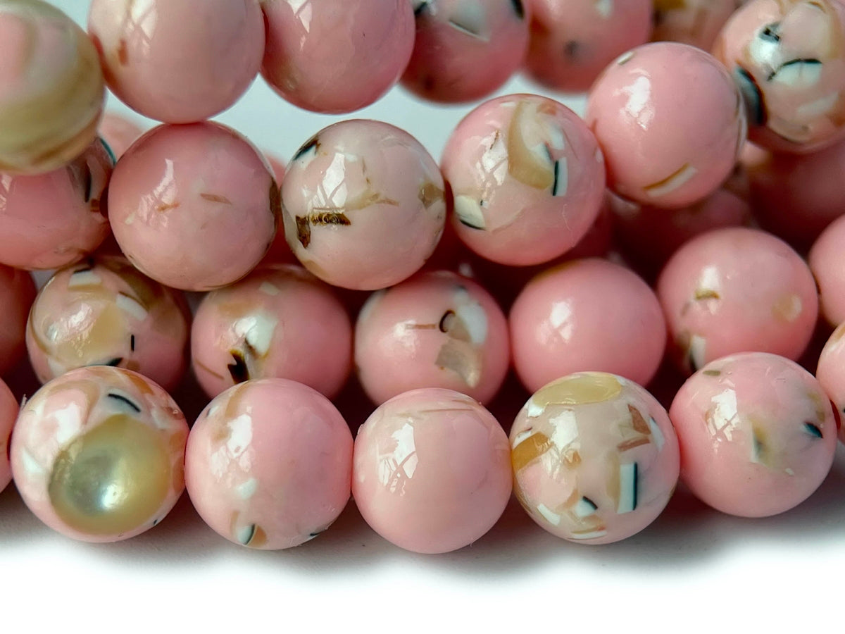 15.5" 6/8/10mm Pink Turquoise With Shell Inlay round beads MTL