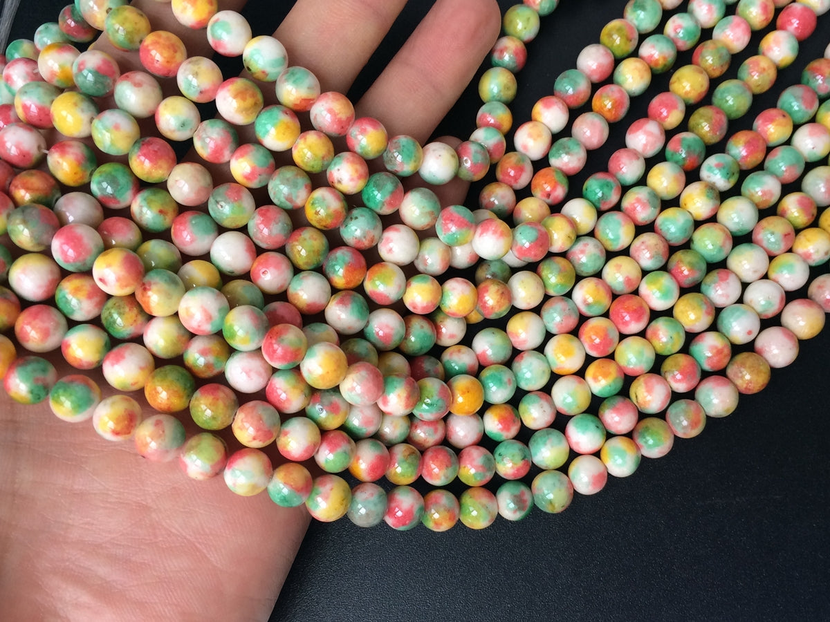 15.5" 8mm Dyed Yellow green red jade round jewelry beads supply