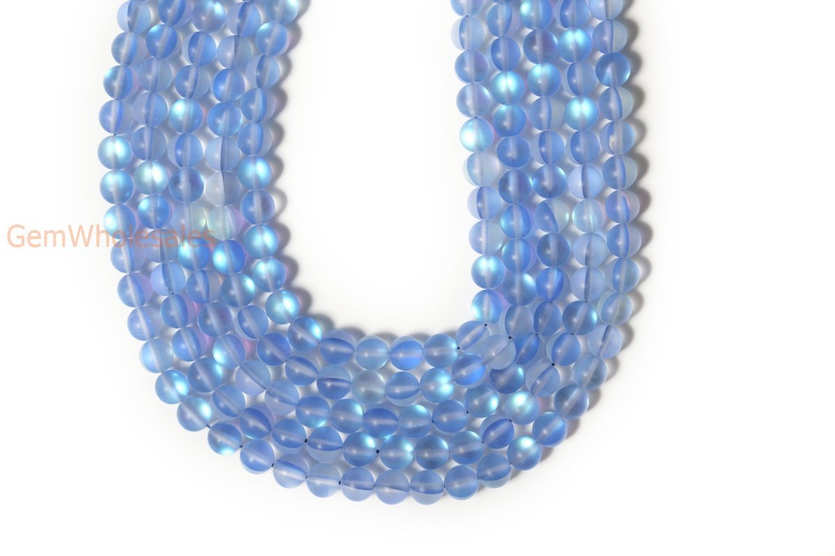 15.5" 8mm Rainbow blue Synthetic Moonstone round beads