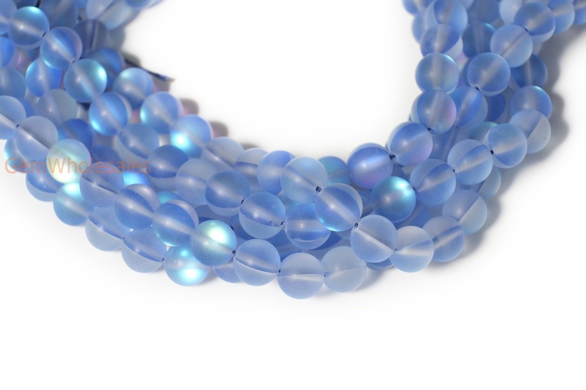 15.5" 8mm Rainbow blue Synthetic Moonstone round beads
