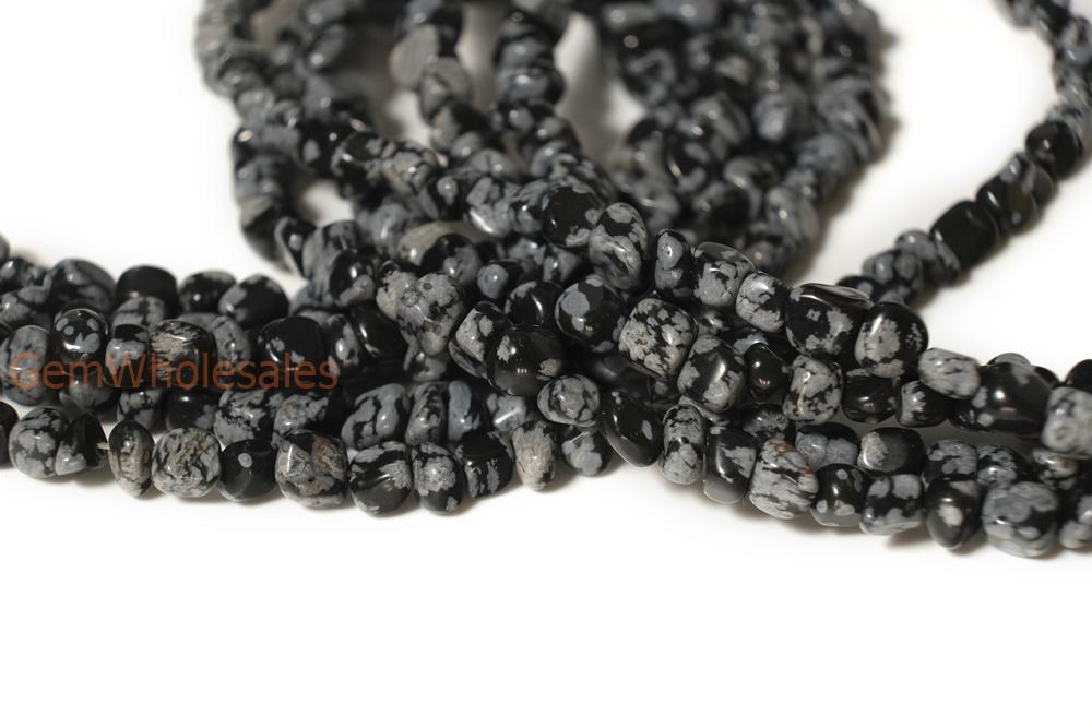 15.5" 3~5mm Natural Snowflake obsidian pebbles beads,potato beads,small nugget beads,black grey color