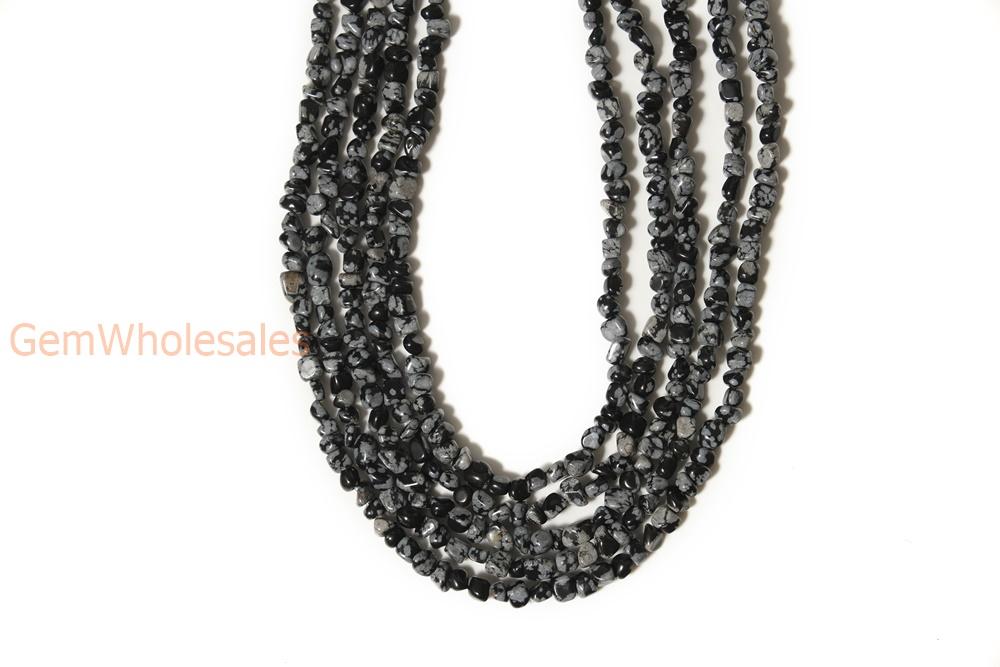 15.5" 3~5mm Natural Snowflake obsidian pebbles beads,potato beads,small nugget beads,black grey color