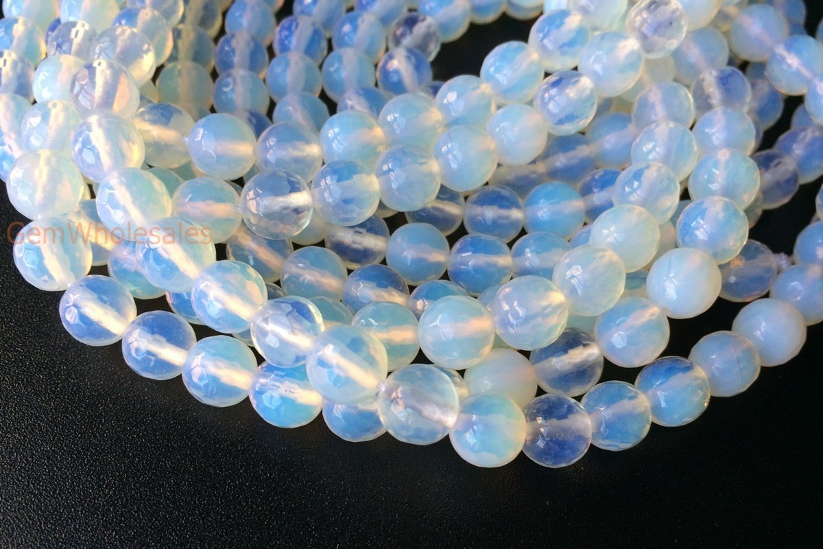 15" 6mm/8mm/10mm Opalite round faceted beads, milky white semi precious stone
