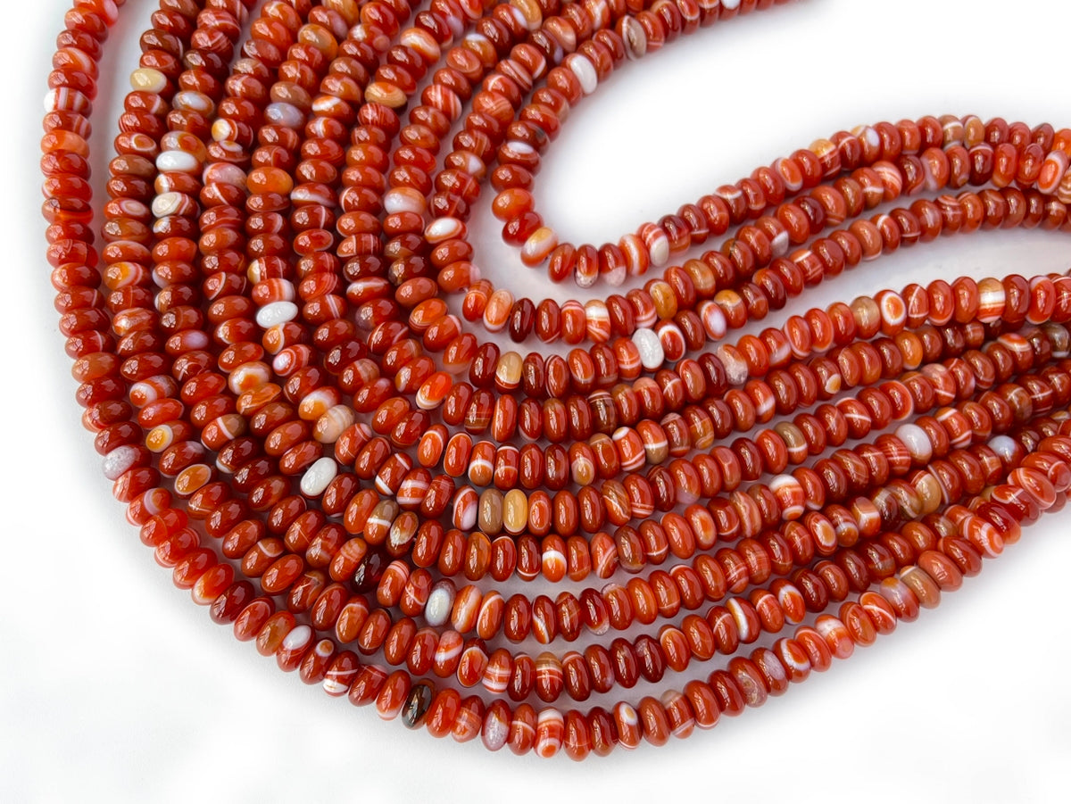15.5“ 4x8mm Red stripe agate rondelle beads, roundel beads