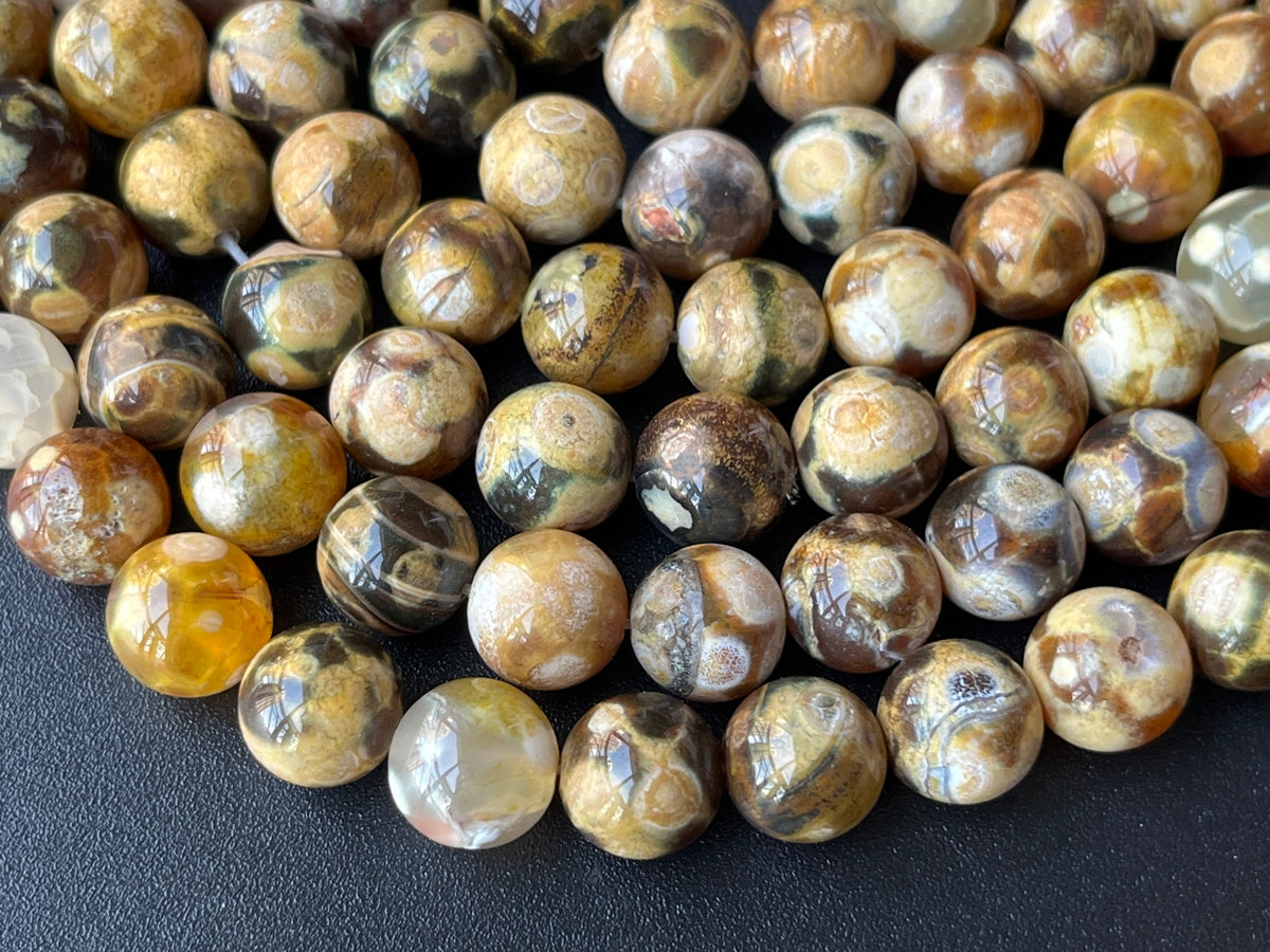 15" 10mm Dream Fire agate brown yellow multi color round beads