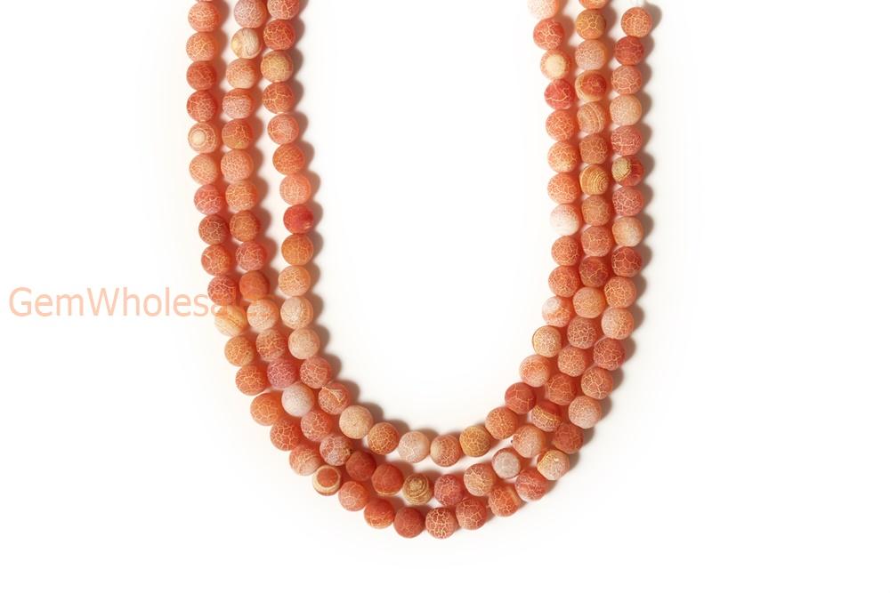 15" 6mm/8mm/10mm/12mm orange dream fire dragon veins frosted Agate Round beads Gemstone