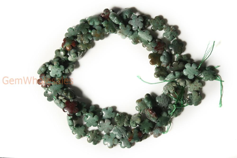 15.5" 15mm/20mm green Australia dragon blood jade flower beads