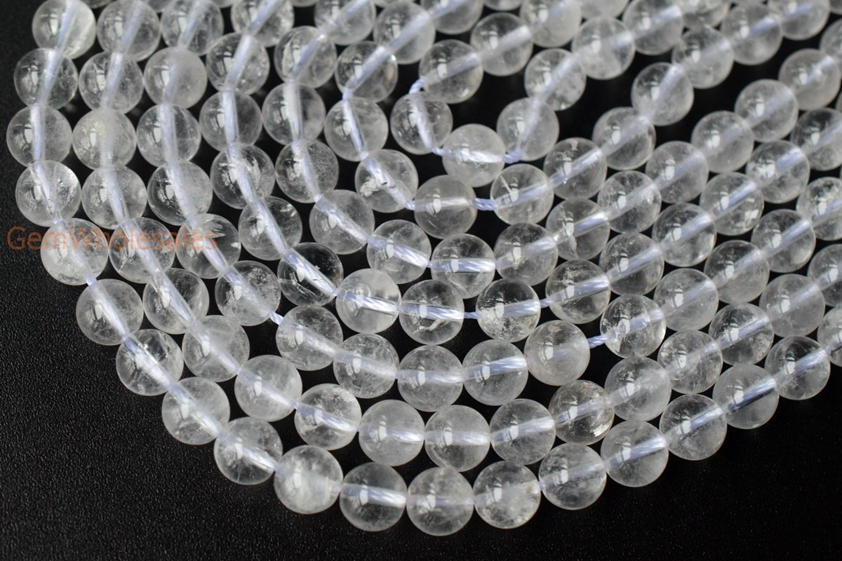 15" 8mm/10mm Natural rock crystal quartz round beads, milky with inclusion