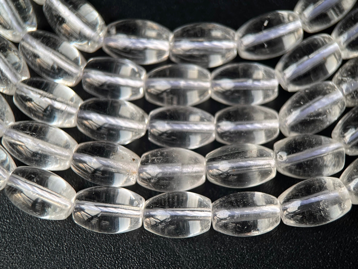 15.5" 6.5~7x10mm Natural rock crystal/clear quartz oval/rice beads