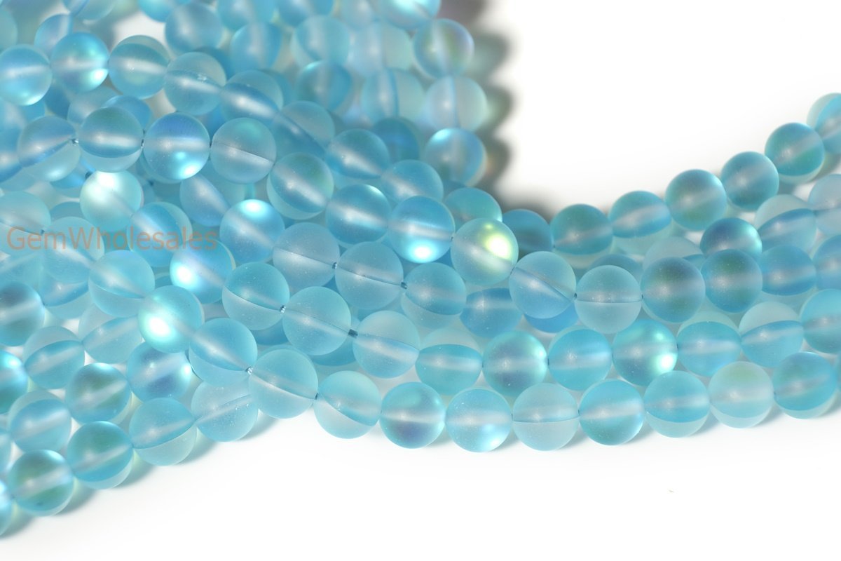 15.5" 8mm Rainbow Aqua blue Synthetic Moonstone round beads