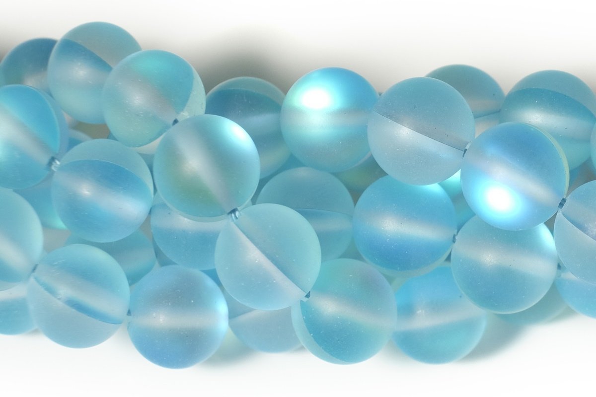 15.5" 8mm Rainbow Aqua blue Synthetic Moonstone round beads