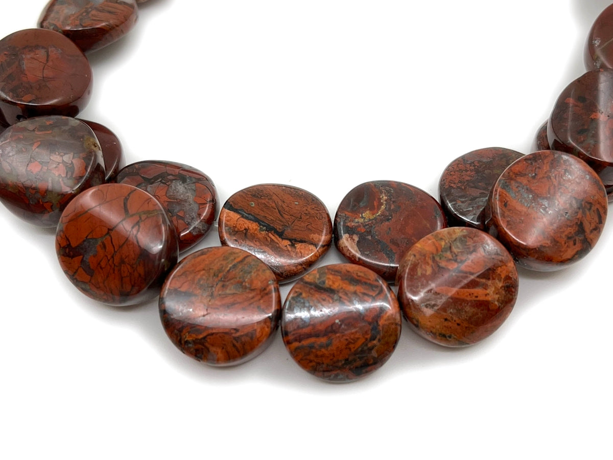 15.5" 16mm natural flower red jasper stone twisted coin beads