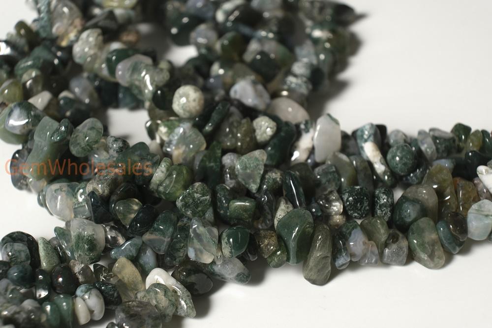 34" natural 5x8mm green moss Agate Chips beads Gemstone