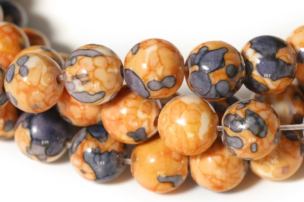 15.5" Dyed orange dark blue rain flower stone 6mm/8mm/10mm/12mm round beads