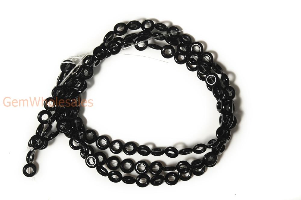 15.5" 10mm black Agate onyx round Donut jewelry beads supply
