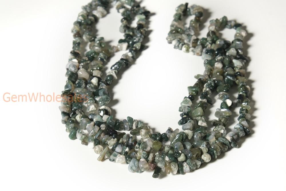 34" natural 5x8mm green moss Agate Chips beads Gemstone